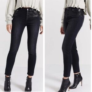 NWT Current/Elliot Fused High Waist Rocco Stiletto Black Faux Leather Jeans 25